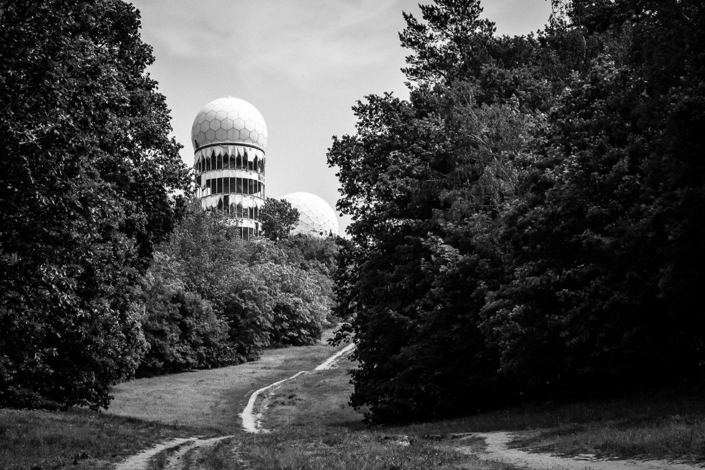 The abandoned Teufelsberg complex as seen from an alternative rear pathway to the site